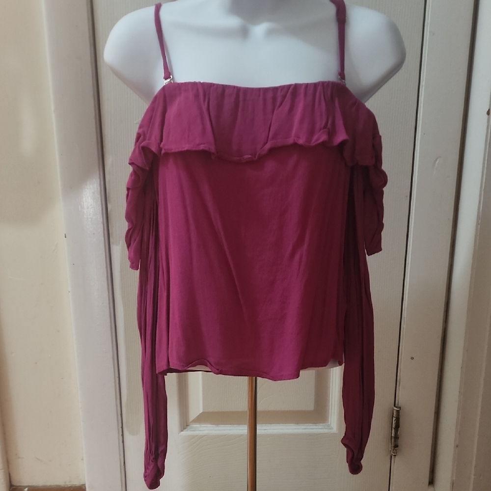 bebe Magenta Off-Shoulder Blouse
